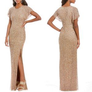 Adrianna Papell Flutter Sleeve Beaded 